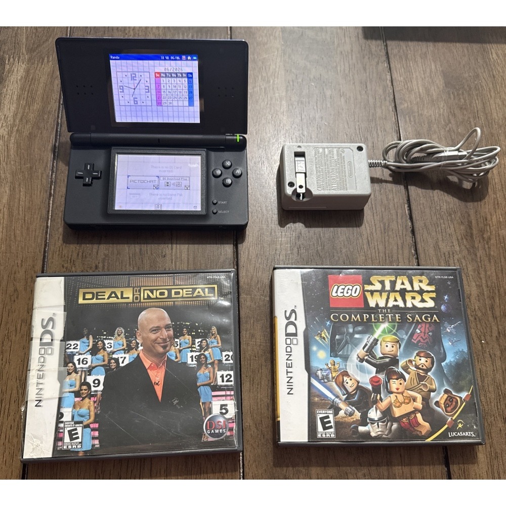 Nintendo DS Lite Cobalt Blue W/ Charger and Stylus Tested Working W/ 2 Games
